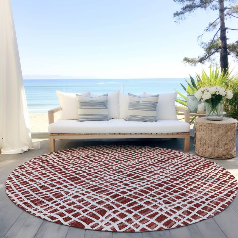 Machine Washable Indoor/ Outdoor Chantille Modern Abstract Rug - Burgundy - 8' x 8'