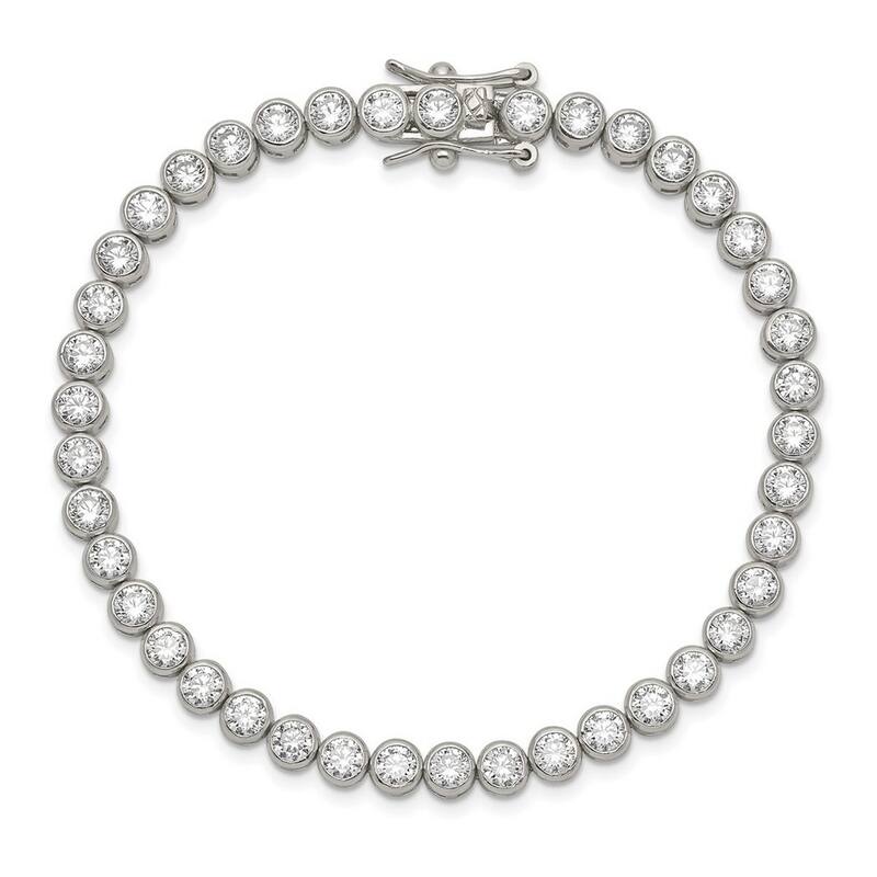 Curata 925 Sterling Silver Polished Open back Box Catch Closure CZ Cubic Zirconia Simulated Diamond Bracelet 7 Inch Box Clasp