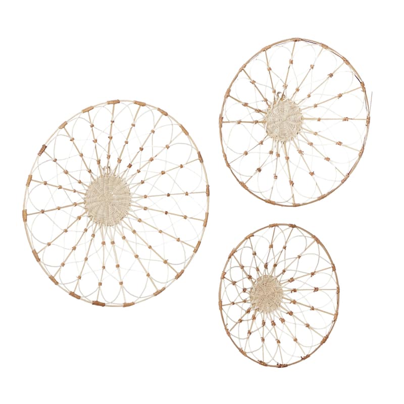 Dried Plant Plate Handmade Basket Home Wall Decor - Set of 3 Brown or Cream - Roche River Decor
