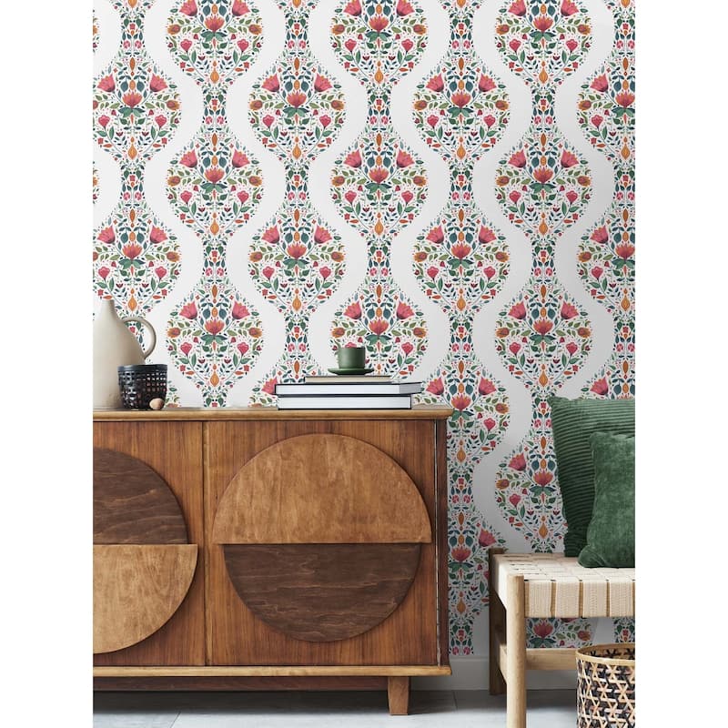 NextWall Floral Ogee Peel and Stick Wallpaper