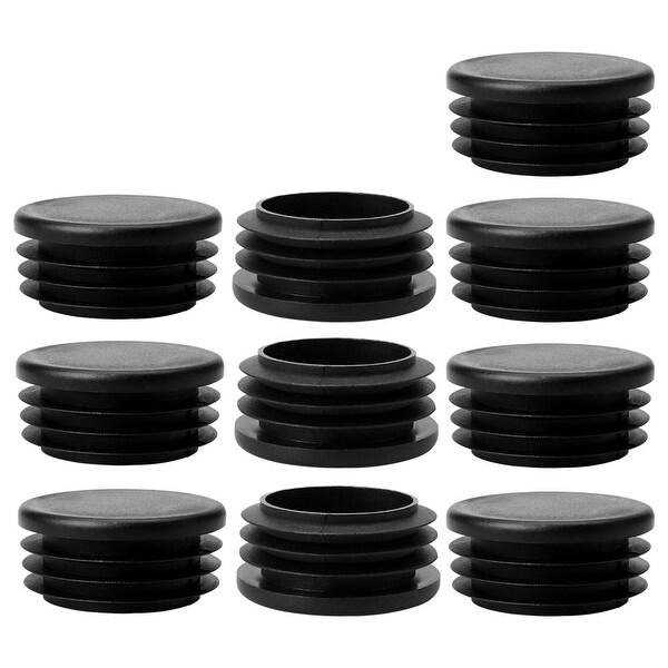 10pcs 42mm Dia OD Plastic Round Tube Insert Ribbed Pipe Cover Black Floor Furniture Chair Feet Protector