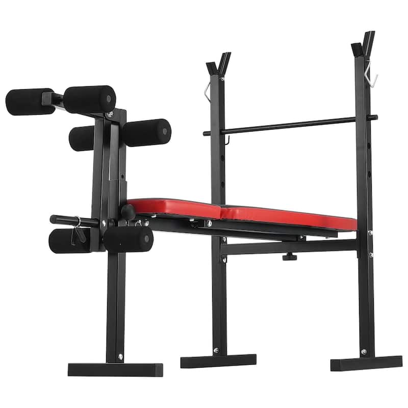 Black Steel Multi-Function Bench with Squat Rack & Foldable Design - 55.1x26.4x42.5 inch