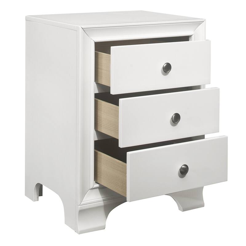 White/Chrome 3 Drawer 18 in. W Nightstand with Inbuilt Charging USB Port