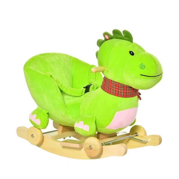 slide 2 of 5, Baby Rocking horse Kids Interactive 2-in-1 Plush Ride-On Toys Stroller Rocking Dinosaur with Wheels and Nursery Song Green