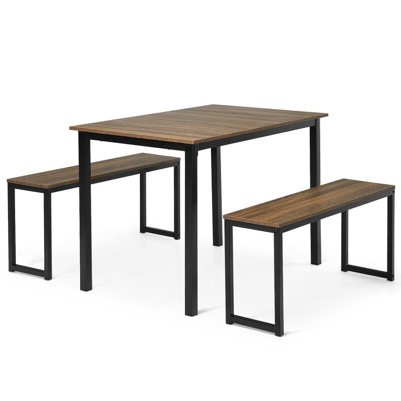 Space-Saving Dining Table Set with 2 Benches and Floor Protection Ideal for Home and Hotels