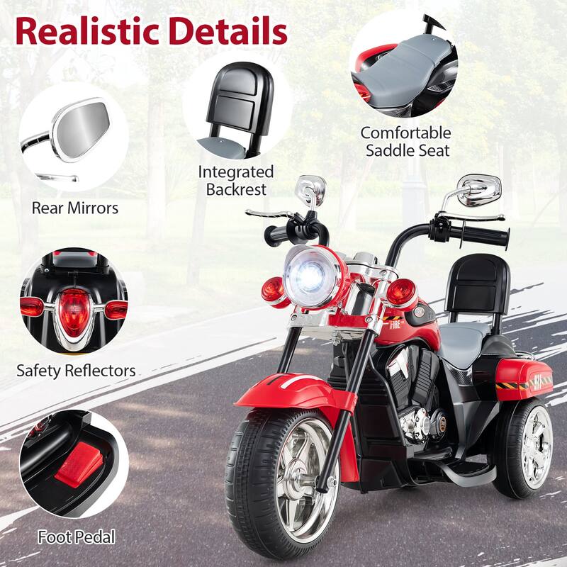 Gymax 6V Electric Kids Motorcycle 3-Wheel Ride On Toy w/ Adjustable