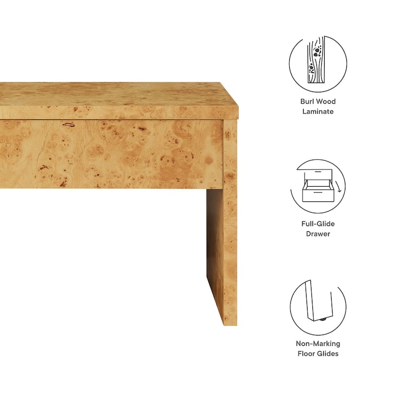 Hudson 1-Drawer Burl Wood Nightstand