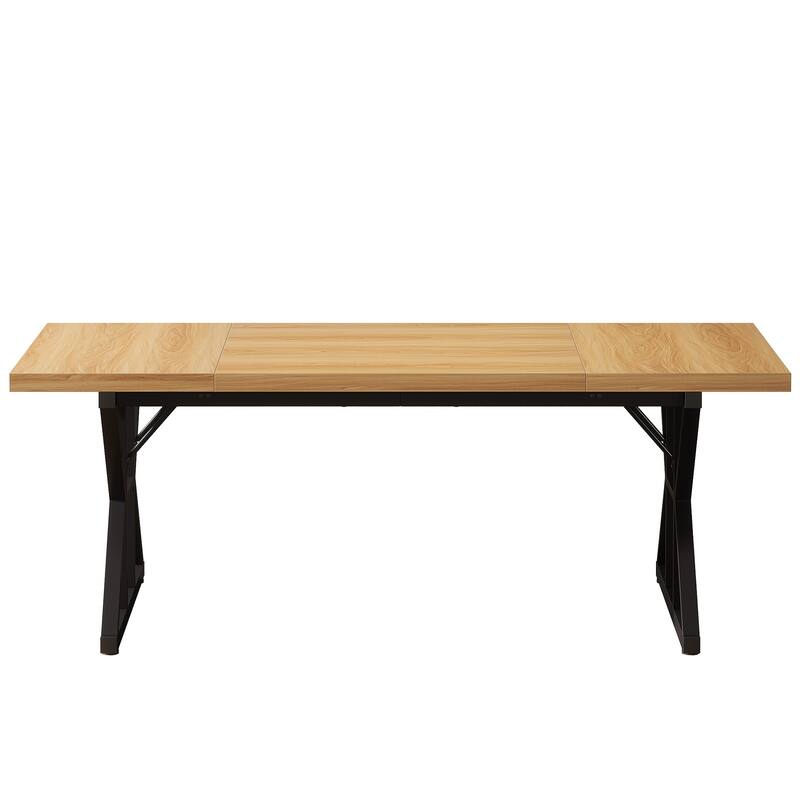 71" Farmhouse Dining Table Rectangular with X-Trestle Metal Legs Light Walnut & Black