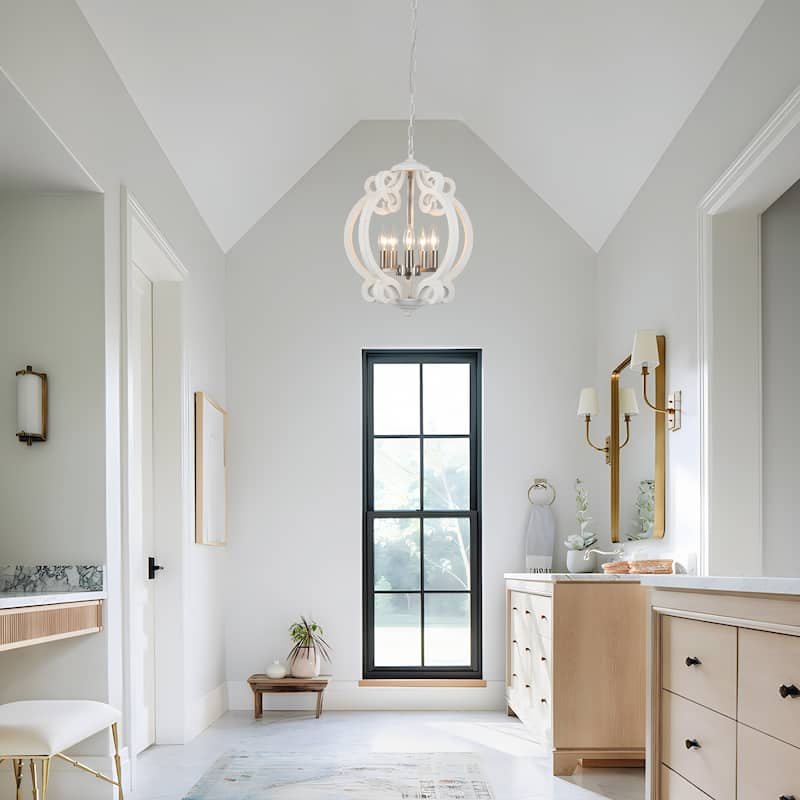 15.75“ 5-Light Rustic Pendant Light, Wood Ceiling Light Farmhouse Shabby Chic Chandelier, Classic Semi Flush Mount Chandelier