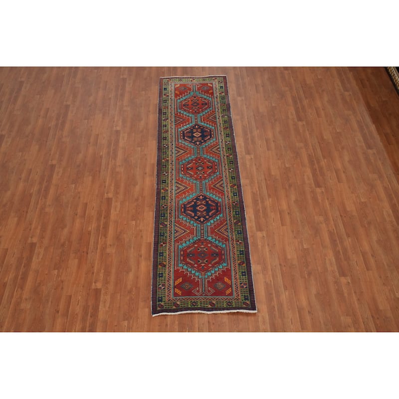 Hand Knotted Oriental 100% Wool Carpet Traditional Geometric Oranges & Rust Ardebil Runner Rug - 10' 6'' X 2' 11''