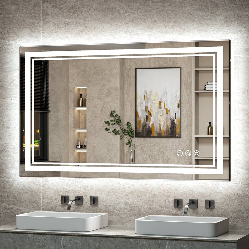 Keonjinn Rectangular Front Light & Backlit,LED Bathroom Vanity Mirror, 3 Color Temperatures, Anti Fog