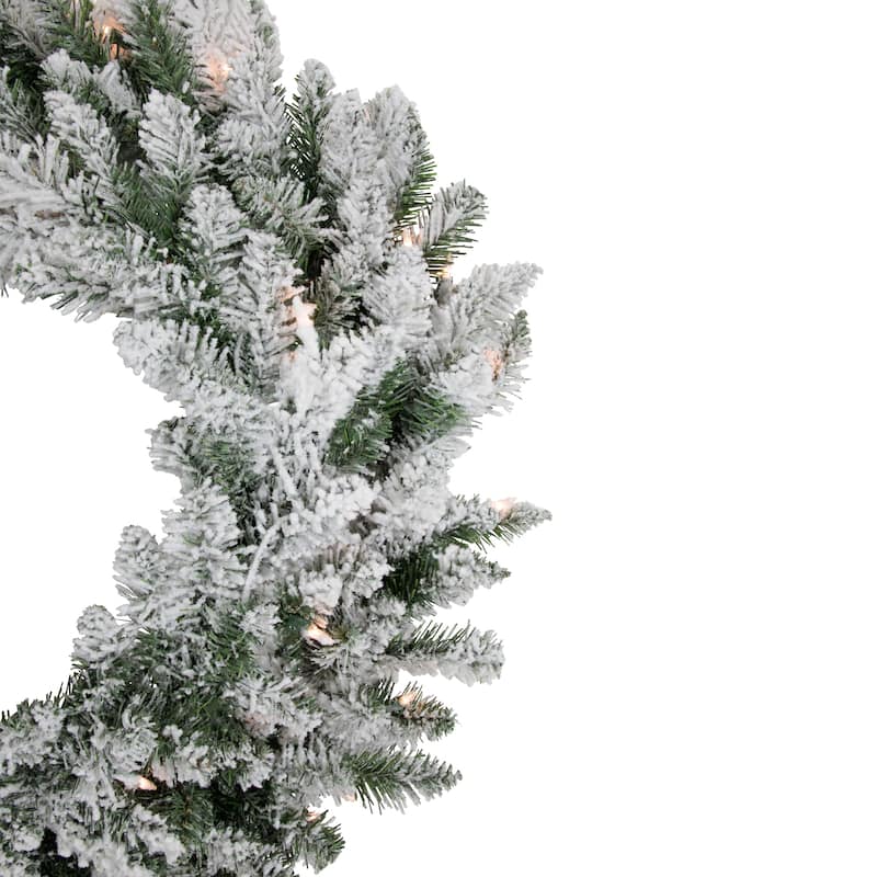 Pre-Lit Flocked Snow White Artificial Christmas Wreath