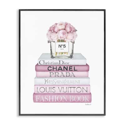 Stupell Pink Rose Bouquet and Fashion Designer Bookstack Framed Wall Art