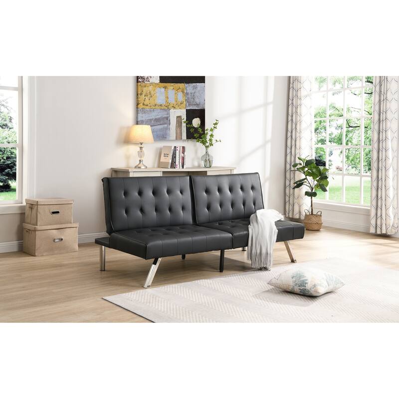 Multifunctional Black Leather Sofa Bed, 67x41x32 inches
