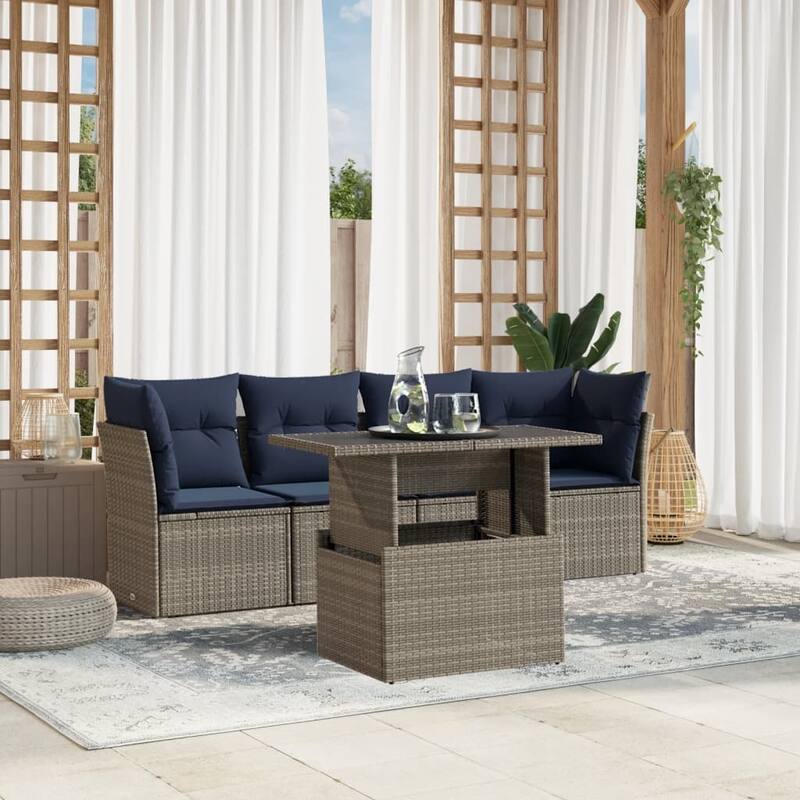 vidaXL Patio Sofa Set with Cushions Modular Outdoor Seating 5 Piece Poly Rattan - Gray without storage