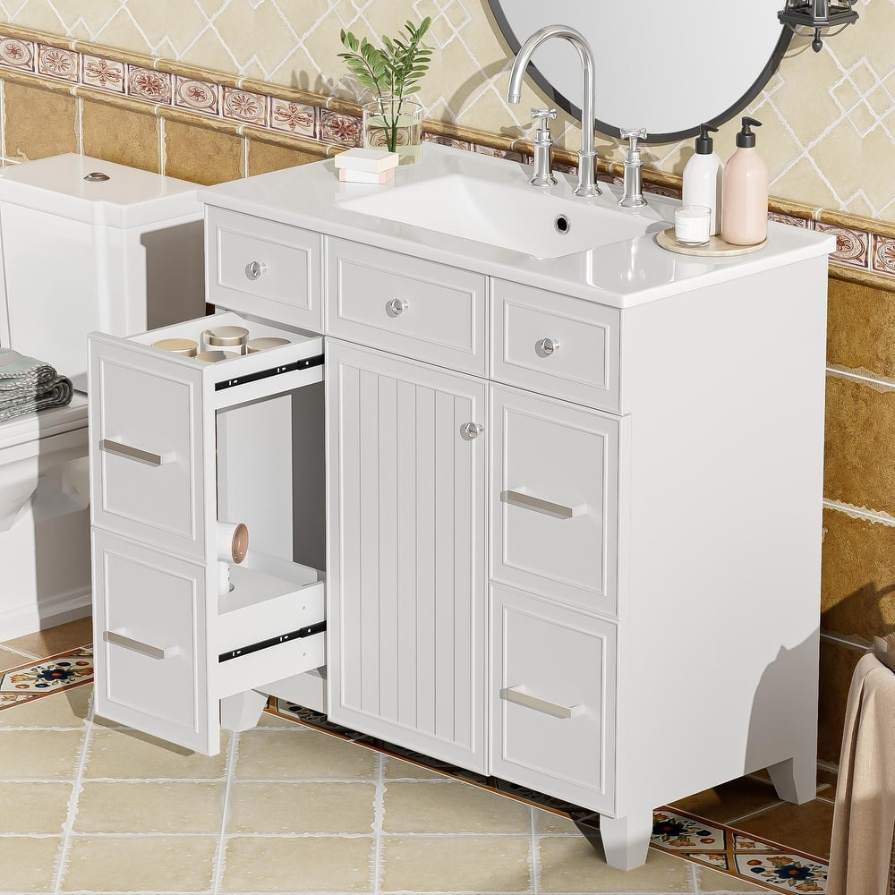 Bathroom Vanity with Sink, Vanity Set with Double-Layer & Standard Drawers, Bathroom Storage Cabinet with Adjustable Shelf