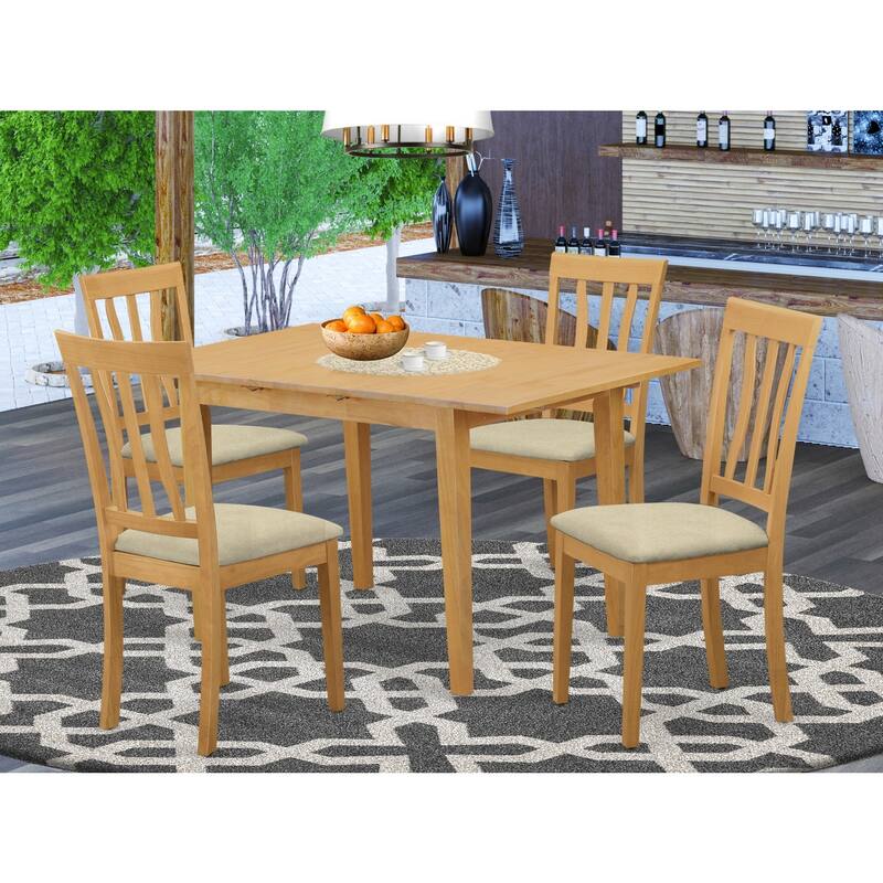 5-Piece Natural Oak Finish Solid Wood Top - Dining Room Set - Seats 4