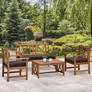 thumbnail interactive-video image 1 of Emma Outdoor 6 Seater Acacia Wood Sofa Chat Set Gray Finish Dark Gray 1 of 12