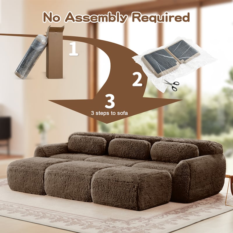 Anmytek 3-Seater Modular Sectional Sofa Soft Plush Fabric Movable Ottoman Non-Slip Base No Assembly