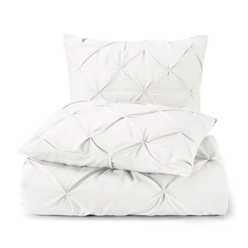 Organic Cotton 300 TC GOTS Certified 8 Internal Ties Fair Trade Pintuck Duvet Set - White - King