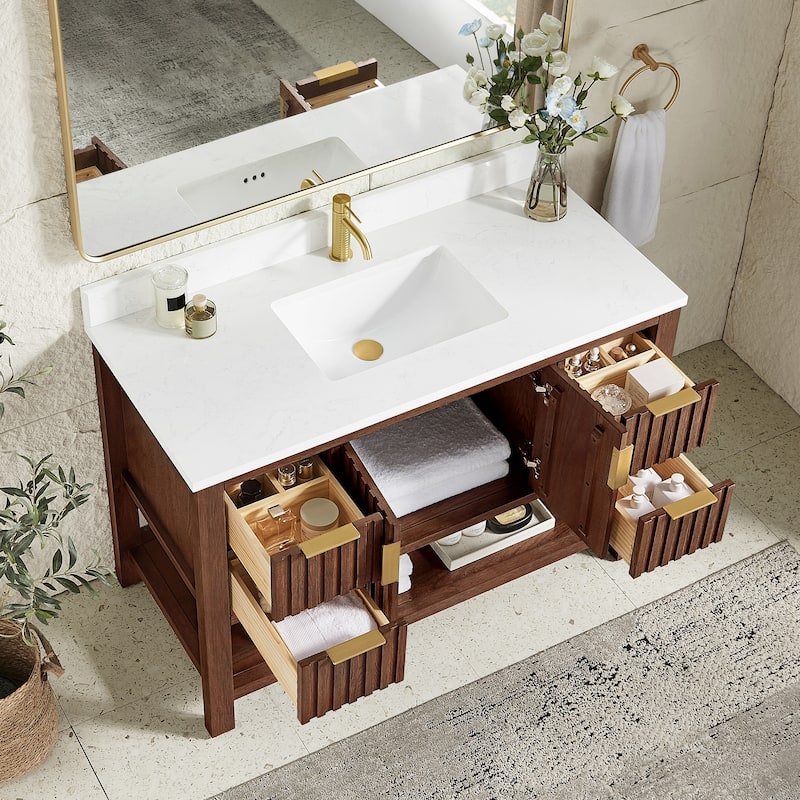 Tehran Bath Vanity with Composite Stone Top without Mirror