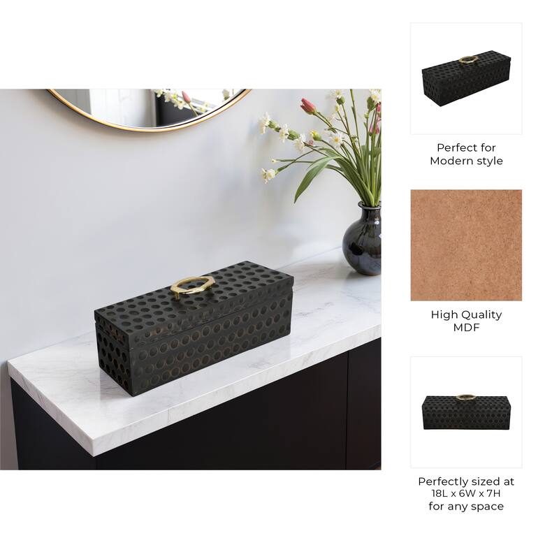 Sculptural Decorative Box with Lid and Gold Accent Handle - 7"