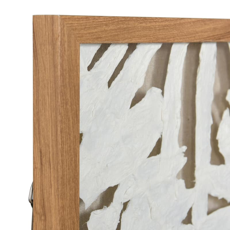 Palm Leaf Shadow Box II - Textured Rice Paper Wall Art - Natural Wood Frame
