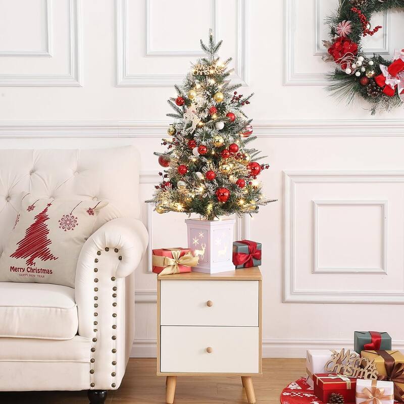3 Ft Pre-Lit Artificial Christmas Trees with Deer lightbox Base