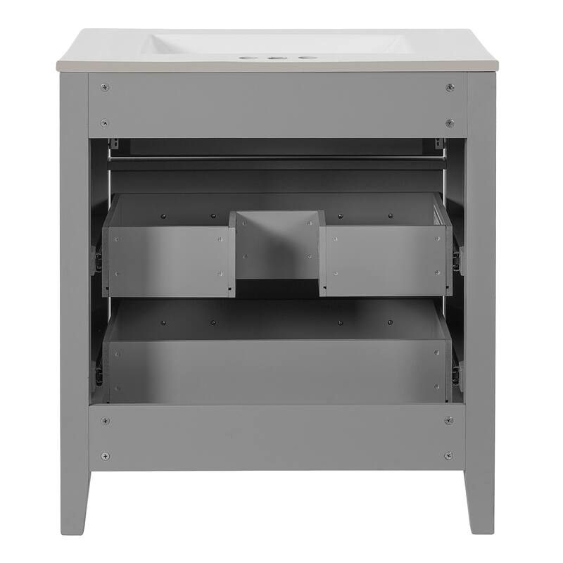 60" Bathroom Vanity Set with Ceramic Sink (Separate), Solid Wood Bathroom Storage Cabinet