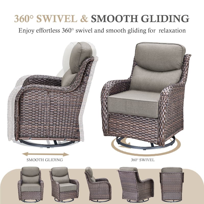 Gymojoy Patio Swivel Glider Chair Set with 6" Ultra-Plush Cushions - Waterproof Olefin Fabric, All-Weather Rattan