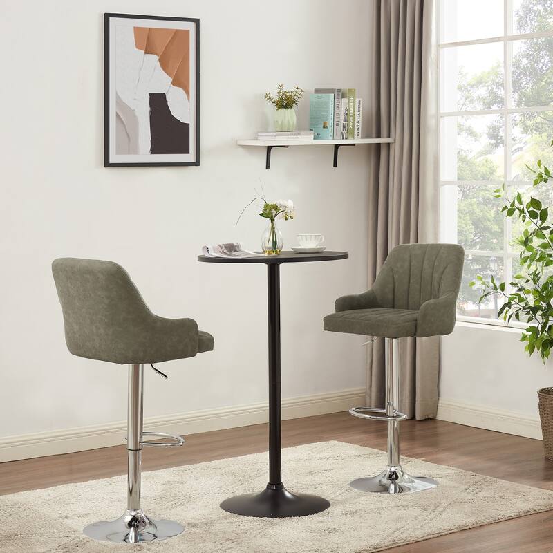 Adjustable Armless Swivel PU Leather Bar Stools Chrome Air Lift Counter Height Stools Set of 4 for Living Room Kitchen Bar