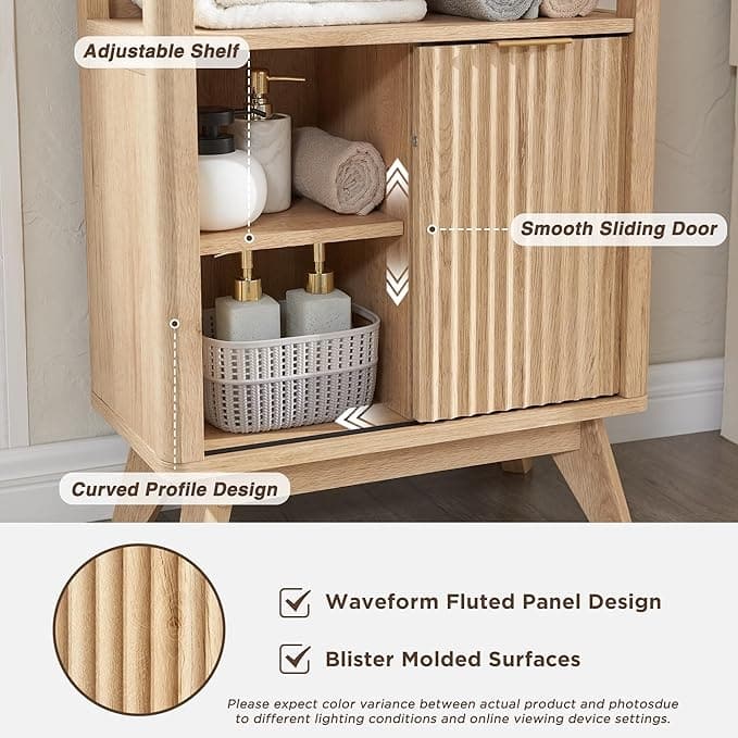 Modern Bathroom Floor Cabinet, Storage Organizer w/Faux Marble Top