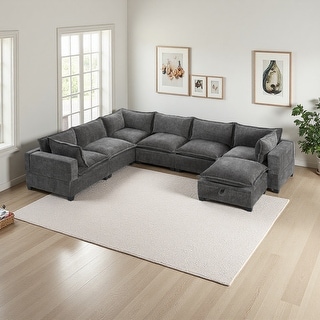 117.5" Chenille U-Shaped Modular Sectional Sofa with Movable Storage ...