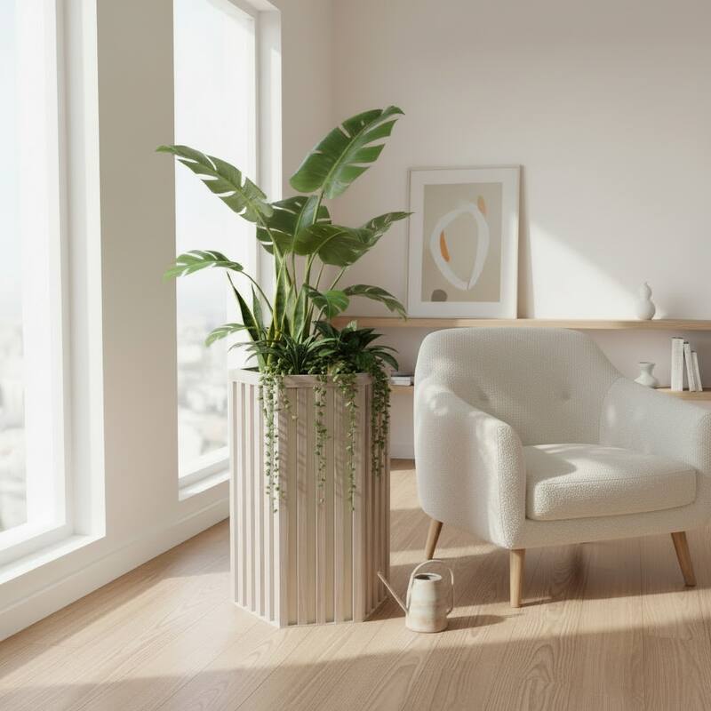 Hexagon Column Planter LG, White