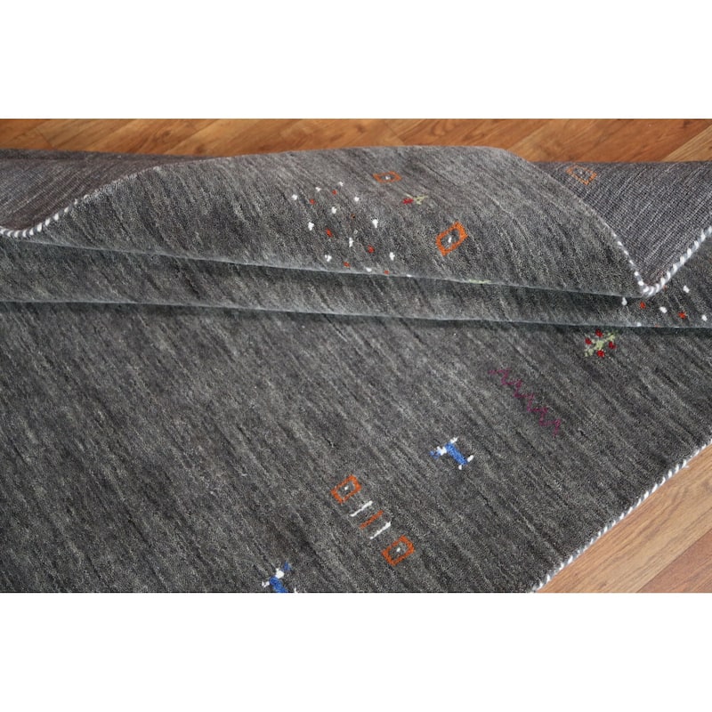 Hand Knotted Oriental 100% Wool Carpet Tribal Tribal Greys & Charcoal Gabbeh Area Rug - 7' 8'' X 5' 0''