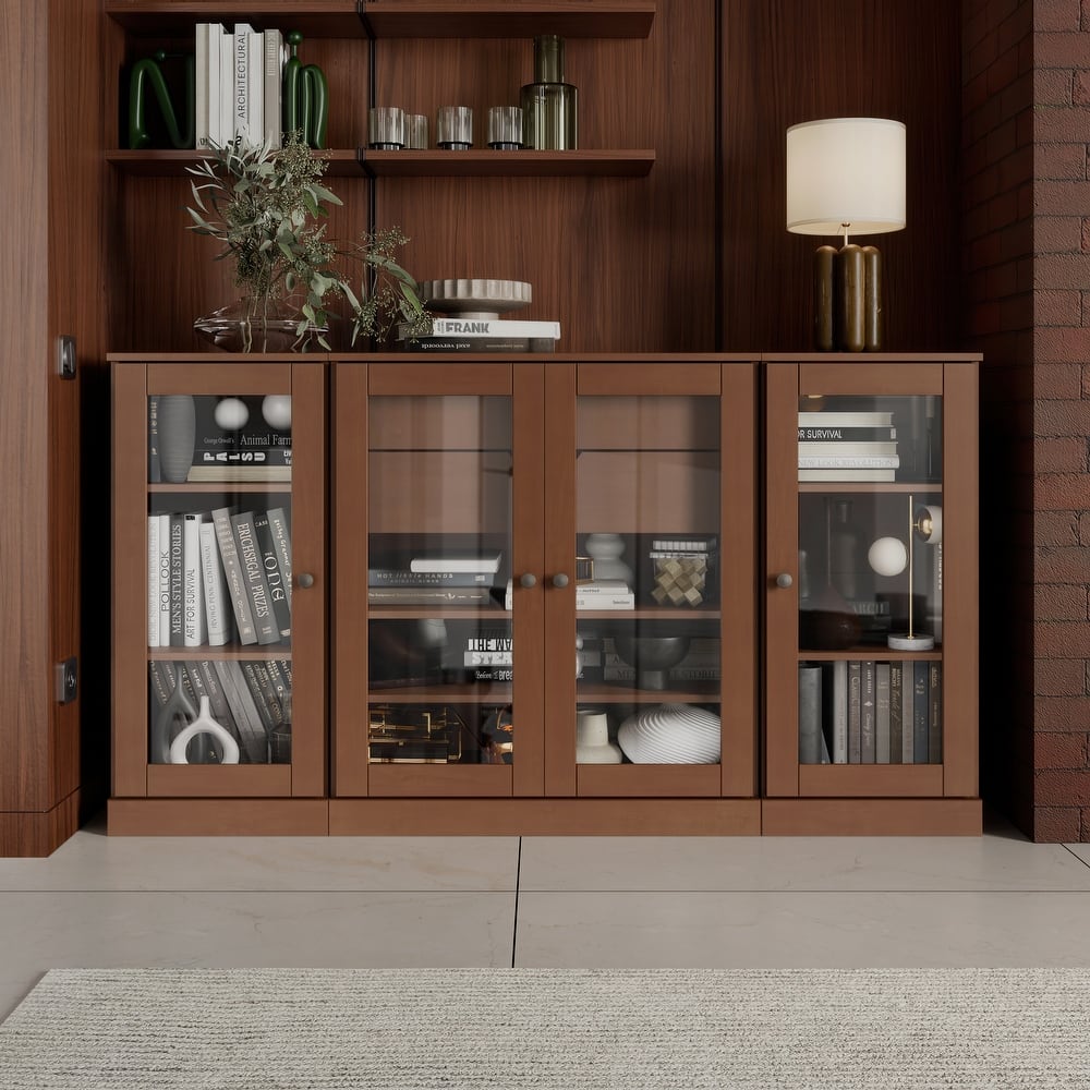 Palace Imports 100% Solid Wood 65" Sideboard with Clear Glass Doors, 2-Drawers and Adjustable Shelves