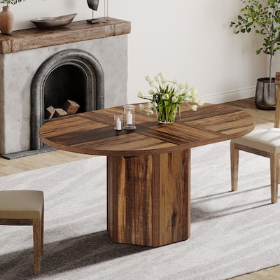 55.12 Inch Long Dining Table for4-6 People, Rustic Farmhouse Rectangular Wood Kitchen Table with Strong Metal Frame