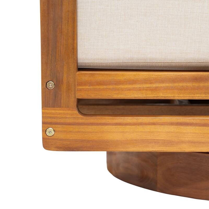 Christopher Knight Home - Outdoor Swivel Solid Acacia Wood Lounge Chair with Beige Cushion