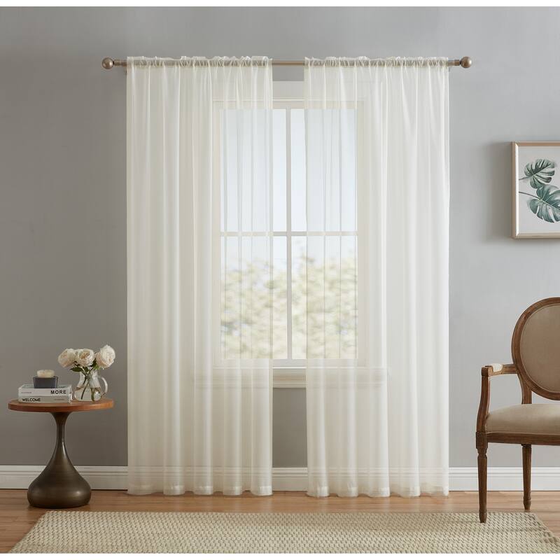 HLC.me Sheer Voile Window Treatment Rod Pocket Curtain Panels for Bedroom, Living Room, Kitchen - Set of 2 panels - 54 W x 95 L per panel - Pair - Ivory