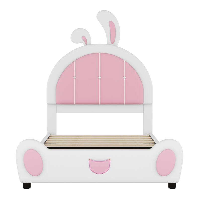 Twin Size Platform Bed with Rabbit Headboard and Playful Upholstered(250lbs Capacity)