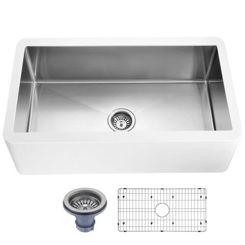 ANZZI Nepal Matte White Solid Surface Farmhouse 33 in. Single Bowl Kitchen Sink with Stainless Steel Interior