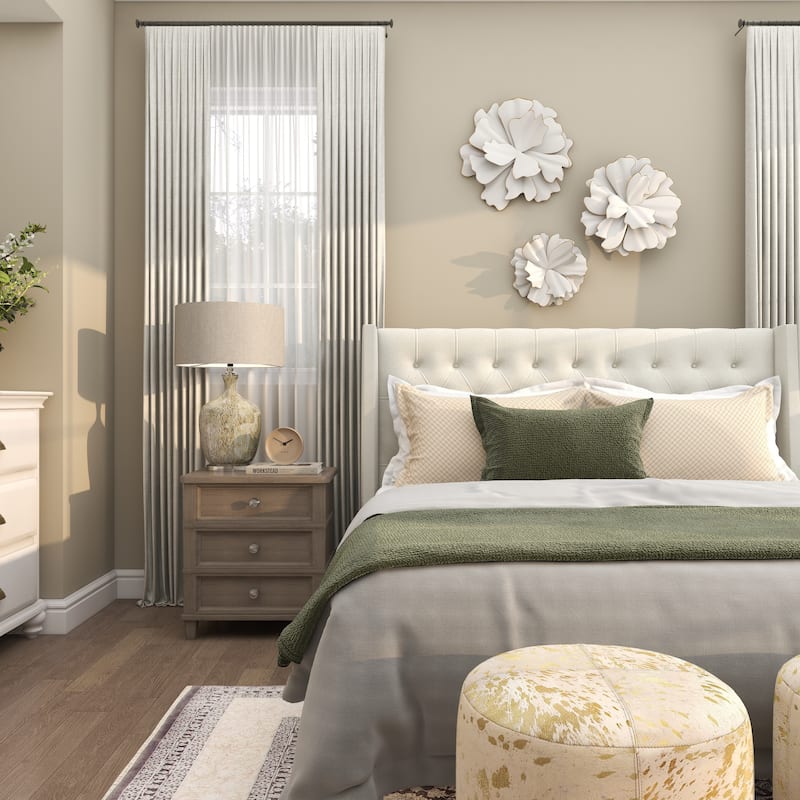 White Metal 3D Floral Home Wall Decor with Gold Edges (Set of 3)