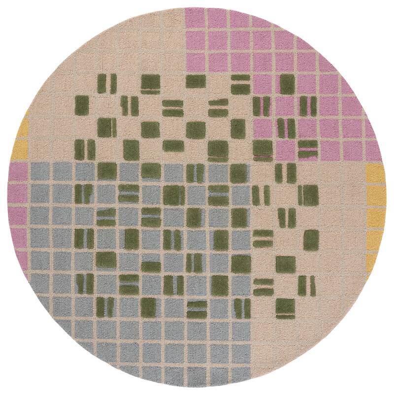 SAFAVIEH Handmade Genre Roos Mid-Century Modern Wool Rug - 6' Round - Light Pink/Green