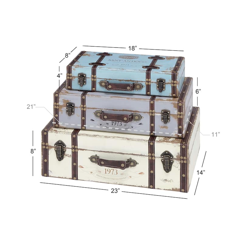 Multi Colored Wooden Nesting Decorative Trunk with Vintage Accents and Studs (Set of 3)