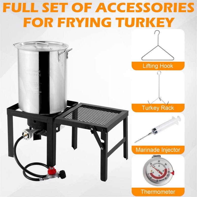 30QT Aluminum Turkey Fryer With Propane Gas Stove And Foldable Side Table - N/A