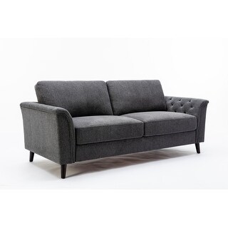 Stanton Dark Gray Linen Sofa with Tufted Arms - Bed Bath & Beyond ...