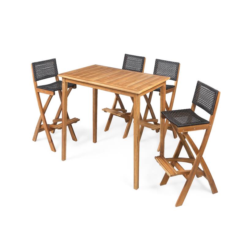 Polaris Wood and Wicker 5-piece Outdoor Bar Height Dining Set by Christopher Knight Home