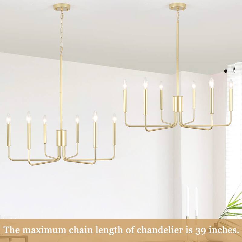 Modern 6-Light Simple Candle Chandelier for Kitchen Island, Living Room, Bedroom, Foyer