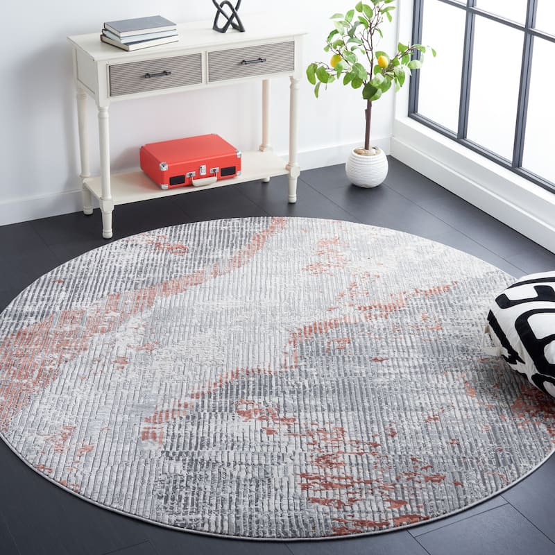 SAFAVIEH Invista Jaclyn Modern Abstract Rug - 6'7" Round - Grey/Light Grey