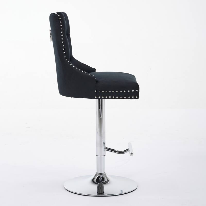 Thick Chrome Swivel Velvet Barstools,Adjustable Height,Modern Upholstered,Sponge&Spring（Set of 2)